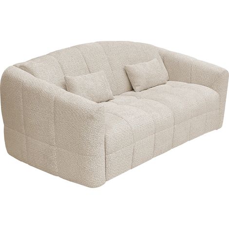 Vente-Unique – Canapé convertible express 3 places en tissu bouclette beige – Couchage 140 cm – Matelas 13 cm – Assise déhoussable – Coussins inclus (1/5)