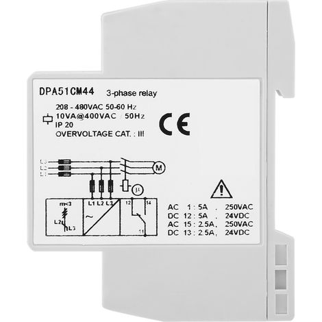 Relais de surveillance triphasé DPA51CM44 contrôleur d'ordre de phase 208-480VAC (1/5)