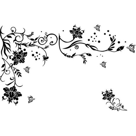 1 Ensembles Stickers Muraux Papillons Fleur De Vigne Noir Deisgn En Pvc Autocollant Mural Pour Enfants Chambre Salon Bureau Resto Boutique Decorat (1/5)