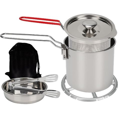 Friteuse En Acier Inoxydable Set de 7 Pièces Portable en Acier Inoxydable Friteuse 1,2 Litres avec Panier pour Cuisine à la Maison Camping Pique-nique Fêtes Cuisson du Poisson et du Poulet (1/5)