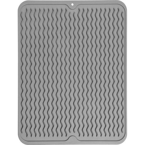 Lot de 2 tapis d'égouttage en silicone, antidérapants et écologiques, faciles à nettoyer, pour la cuisine et le plan de travail (deux tailles : 30 x 40 cm et 40 x 50 cm) - Gris ardoise - 30 x 40 cm (1/5)