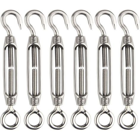 6 Pcs Adjustable Stainless Steel M4 Turnbuckle Hook and Eye Set Heavy Duty (1/5)
