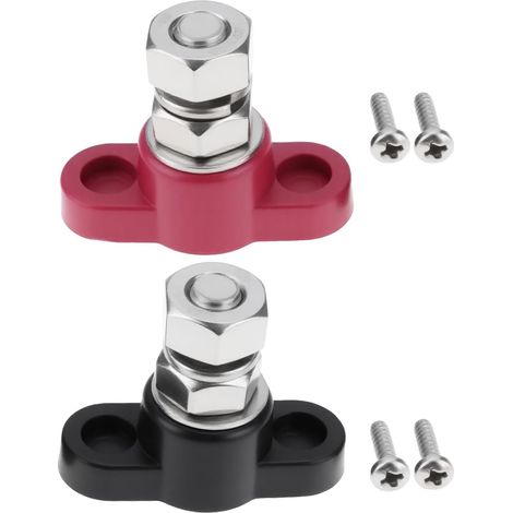 Lot de 2 bornes isolées 3/8" 12 V DC 250 A - Bloc de jonction rouge et noir (1/5)