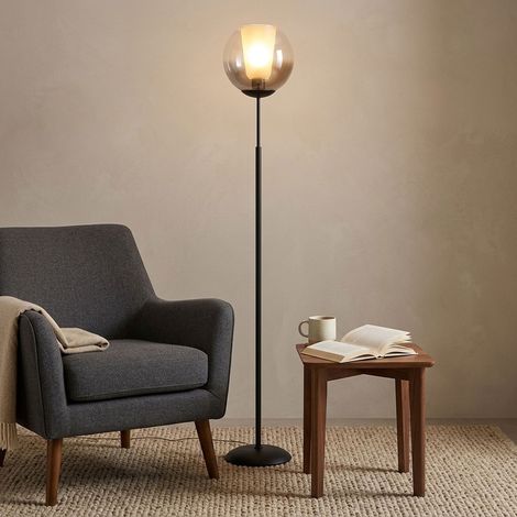 LED Stehleuchte Stehlampe Schalter Glas Rauchoptik schwarz matt H 154,5 cm (1/5)