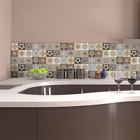 Sticker Mural Carrelage adhésif Cuisine Salle de Bain - 12 STICKERS CARREAUX DE CIMENT SALERNE - 12stickers10x10cm (1/5)