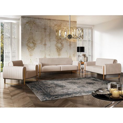 Sofaset Designersofas VALERIE 3-2-1 in Stoff Elisa Velvet Beige (1/5)