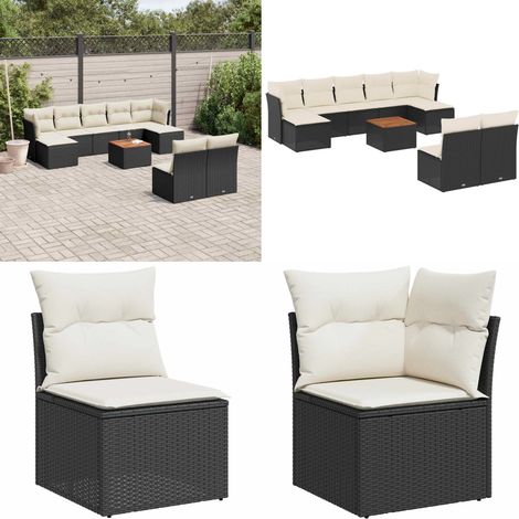 10-tlg. Garten-Sofagarnitur mit Kissen Schwarz Poly Rattan - Gartenmöbel Set - Esszimmergarnitur Outdoor - Lounge Möbel - Rattan Gartenset - Balkonmöbel - Home & Living (1/5)