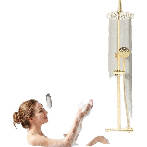 Sistema doccia, materiale in acciaio inox 304, montaggio a parete, altezza regolabile 70-110 cm, tre modalità di getto d'acqua, intervallo di temperatura 0-80℃ (1/5)