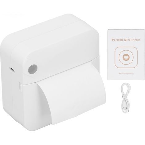 Imprimante thermique portable mini 200dpi recharge USB, étiqueteuse silencieuse pour photos et reçus, couleur blanche. (1/5)
