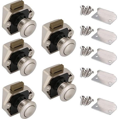 ZOLGINAH Loquet sans Clé, 5pcs Bouton Poussoir Loquet,Bouton Poussoir tiroir Porte pour Caravane Camping Cabinet Armoire Yachts Voitures Ambulances Meubles Portes Serrure Presse(Nickel Perlé) (1/5)