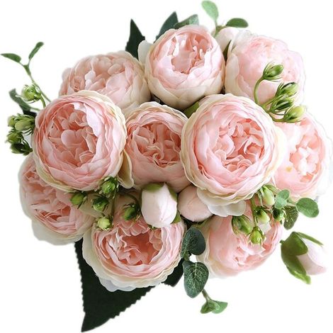 Lot de 6 têtes de 5 grandes fleurs artificielles pour bouquet de mariage, pivoines artificielles. Fleurs de mariée simulées.-AquaForge (1/5)