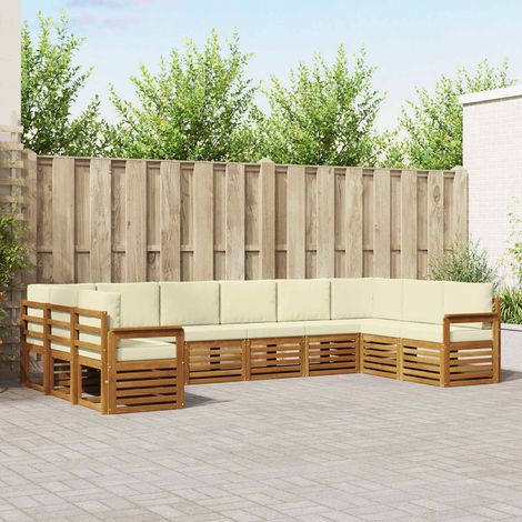 Ecksofa Set mit Kissen 10 pcs Natur und Creme Massivholz Akazie (1/5)