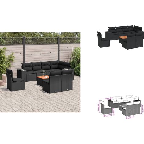 9-tlg. Garten-Sofagarnitur mit Kissen Schwarz Poly Rattan - Gartensorte - Gartenmöbel Set - PE-Rattan Möbel - Outdoor Lounge - Esstischset (1/3)