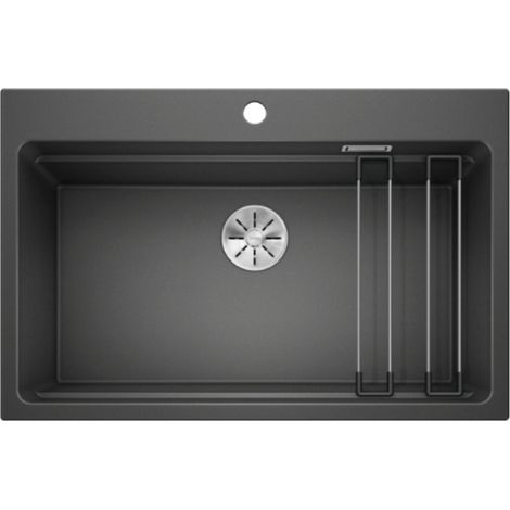 Lavello Blanco monovasca sintetico Etagon8 1525187 tappo a cestello InFino e coppia di barre in acciaio inox 78x51 cm. antracite (1/5)