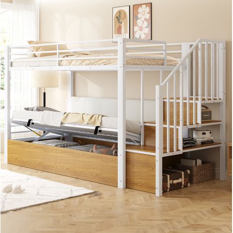 Letto a castello 90x200 cm bianco metallo e MDF con vano contenitore idraulico (1/5)
