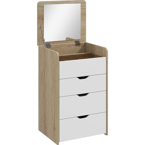 Coiffeuse 3 en 1 avec Miroir et Tabouret AoSenYunZhou Bureau Table de Chevet 2 Tiroirs Verre Fumé Chêne et Blanc (1/5)