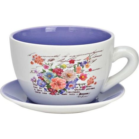 1 Pot de fleurs, Céramique, Motif lilas blanc, Forme tasse, Dimensions 24x28x14 cm, Décoration intérieur (1/3)