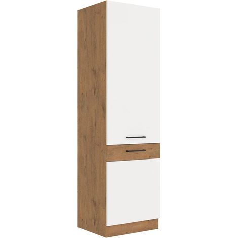 Vigo Hochschrank 60 Eiche Lancelot Weiß Hochglanz Küchenzeile Küchenblock Küche (1/4)