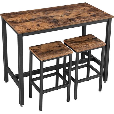 Lot table et chaises de bar table haute avec 2 tabourets de style industriel 120 x 60 x 90 cm pour cuisine salle à manger salon marron (1/3)