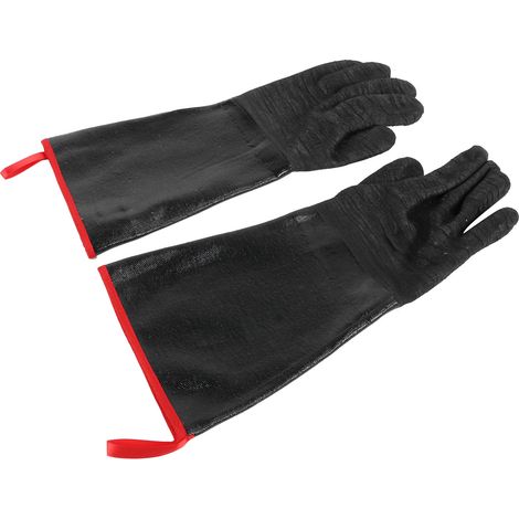 Gants de barbecue résistants aux hautes températures (500 °C), imperméables, résistants aux acides et aux alcalis, gants de jardin noirs, 43 cm (17 pouces) (1/5)