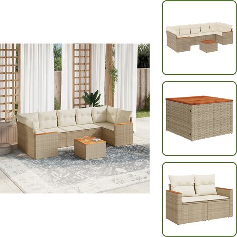 The Living Store 8-tlg. Garten-Sofagarnitur mit Kissen Beige Poly Rattan - Gartenmöbel Set - Esszimmergarnitur - Outdoor Lounge - Rattan Gartenmöbel - Balkonmöbel