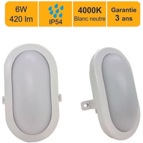 Hublot d'extérieur LED ovale IP54 6W 420lm 4000K (blanc neutre) (1/5)