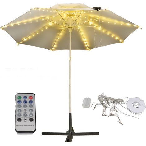 Ortviai Guirlande LED décorative pour parasol – 104 lumières, câble en cuir, 1,25 m, blanc chaud, télécommande et boîtier étanche