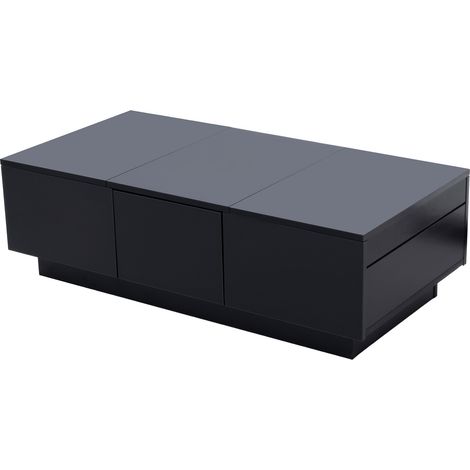 Tavolino da caffè nero lucido con 2 cassetti e vani scorrevoli 100x50x31 cm (1/5)