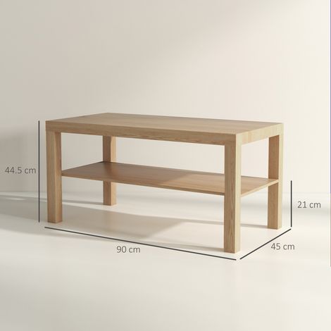Table basse rectangulaire (avec grande étagère), 90 x 45 x 44,5 cm, bois naturel (1/5)