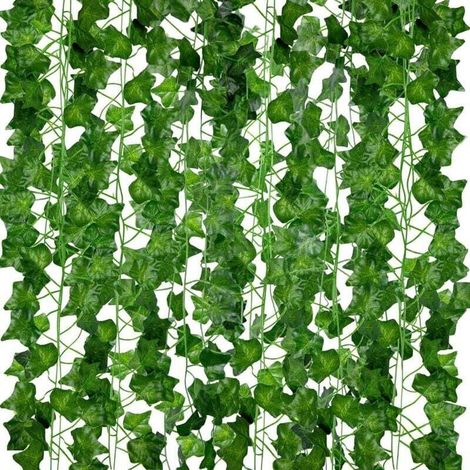 Künstliche Efeugirlande, 12er-Set, 210 cm, realistische Hängepflanze, Dekoration für drinnen und draußen