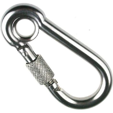 Mousqueton Verrouillable - Acier Inoxydable - Diamètre 7 mm - Longueur 70 mm - Charge Maximale 870 kg - Lot de 2 (1/5)