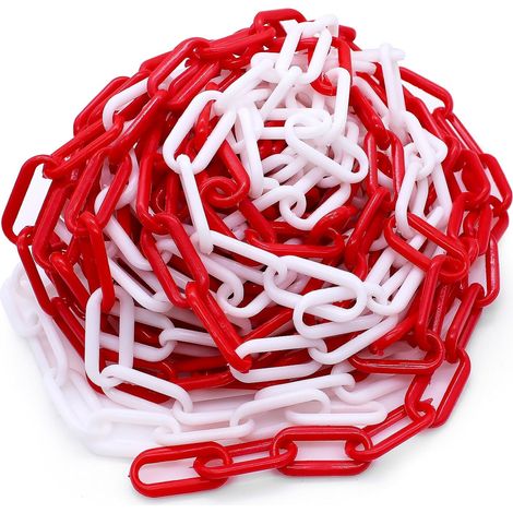 10 m Chaîne de Délimitation en Chaine Plastique Rouge Blanc de 6 mm D'épaisseur, Chaîne en plastique pour Verrouiller les Surfaces, Bien Visible, Stable et Maniable (1/5)