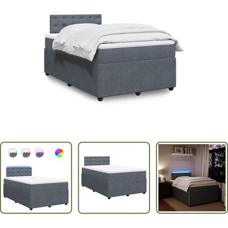 vidaXL Surmatelas - Sommier à lattes de lit et matelas Gris foncé 120x200cm Velours (1/5)
