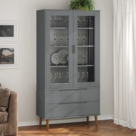 Armoire à vitrine Armoire de rangement MOLDE Gris 90x35x175 cm Bois de pin massif 28759 (1/5)