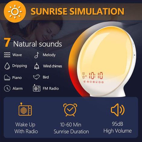6W LED-Nachtlicht mit Sonnenaufgangs- und Sonnenuntergangssimulation, Schreibtischlampe und Lichtwecker.