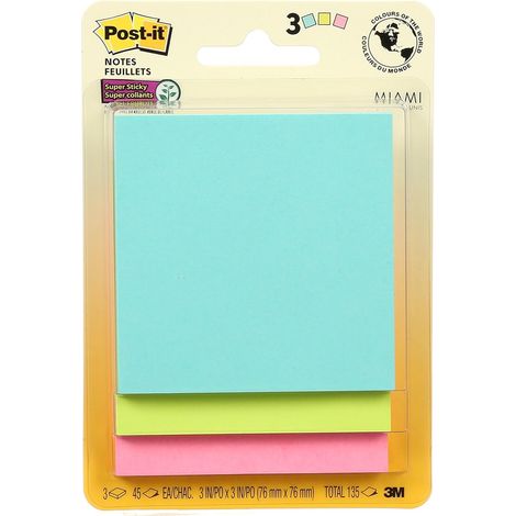 Notes Adhesives Repositionnables - 3 x 3 Pouces - 3 Blocs de 45 Feuilles - Couleurs Vives - Autoadhésif Haut (1/4)