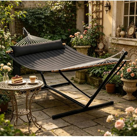 hamac double sur pied réglable 200x140 métal anthracite HAVRYA (1/5)