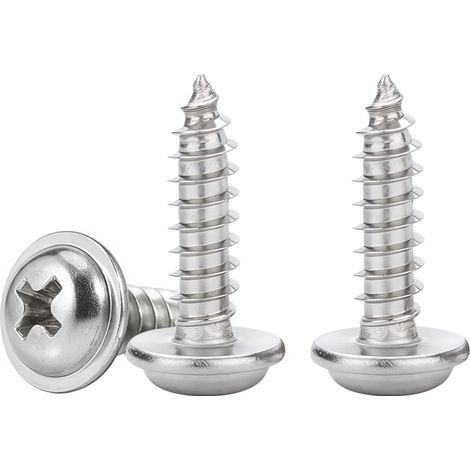 Vis à Bois Inox M5x12mm - 50 Pièces - Acier Inoxydable 304 - Tête Large et Rondelle Intégrée - Pour Placo et Menuiserie - Argent (1/5)