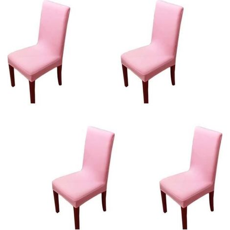4 Pcs - Housse de Chaise Extensible Couverture de Chaise pour Mariage Décoration Salle à Manger Moderne avec Bande Élastique (Rose) (1/4)