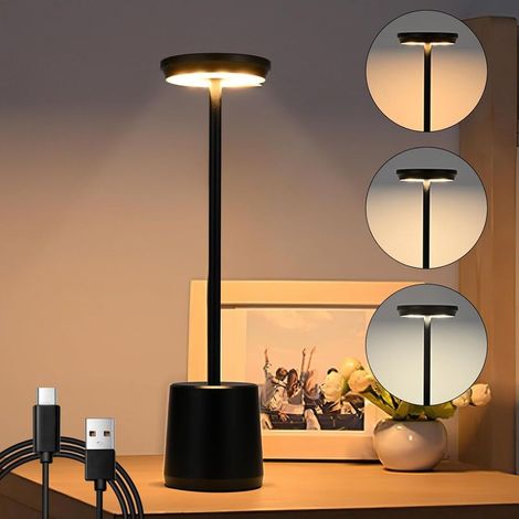 Lampe De Table - Sans Fil - Dimmable - 3 Températures De Couleur - 2800K 3800K 4500K - Pour Chevet Bureau Salle À Manger Extérieur - Noir - 7 5 X 7 5 X 34 Cm - 4 W - 5200 Mah (1/5)