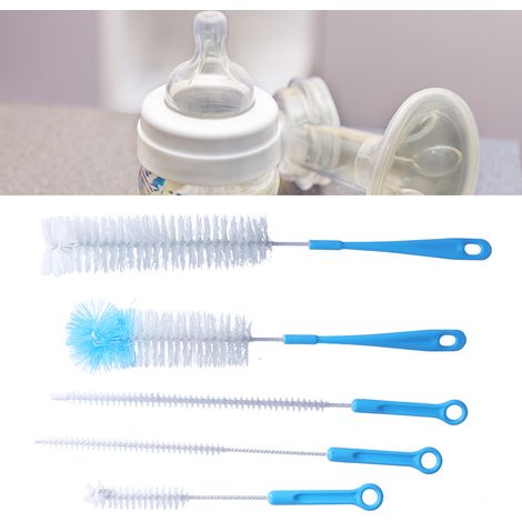5-teiliges Set bestehend aus einer blauen Babyflaschenbürste, einer Weinflaschenbürste, einer Tassenbürste und einem Make-up-Pinsel (1/5)