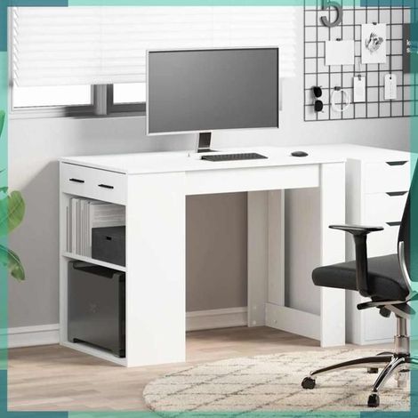 Bureau - 858686 - blanc - bois d'ingénierie - 1 tiroir + étagère 102 x 62 x 77,5 cm (1/5)
