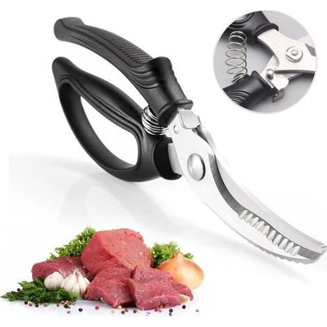 Forbici da cucina resistenti - lame affilate in acciaio inossidabile - blocco di sicurezza - impugnatura in plastica antiscivolo - molla - adatte per tagliare ossa di pollo e pesce (1/5)