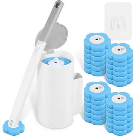 Brosse de toilette jetable, brosse WC jetable éponge, têtes de rechange pour tige de toilette, avec support pour lavabo, baignoire (gris) (1/5)