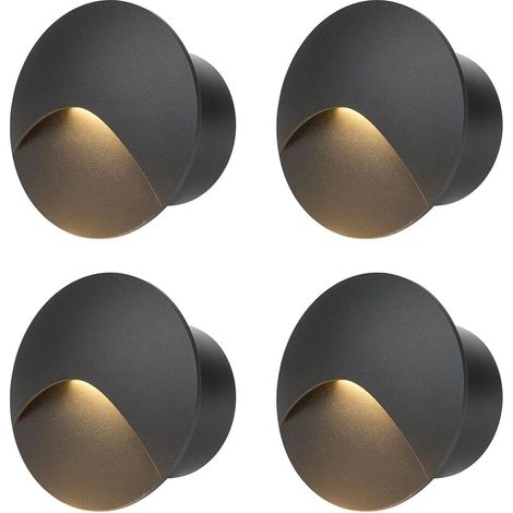 LED Lumière d'escalier 3W, Spot encastré rond 60mm, Blanc chaud Applique murale encastrée avec boîte, 230V eclairage mural alu IP44, pour l'intérieur et l'extérieur, noir(Paquet de 4) (1/5)