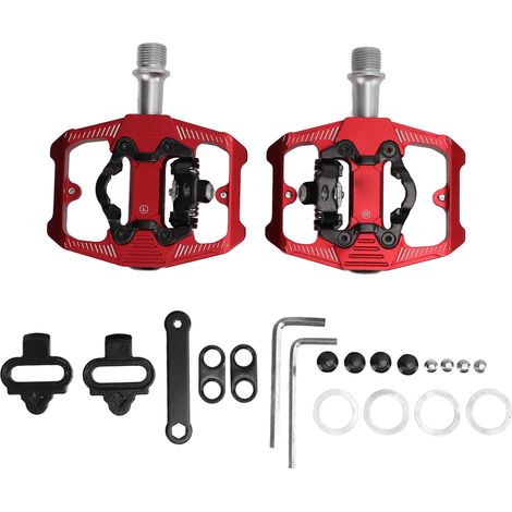 Pédale Vélo Double Fonction Plate et Clipless avec 3 Roulements Étancs pour VTT SPDRed (1/5)