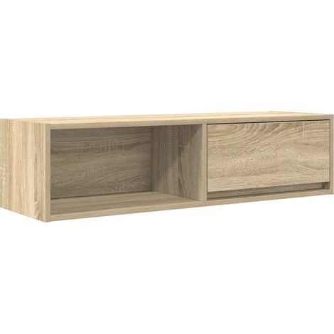Meuble TV mural bois d'ingénierie 100 x 31 x 25 cm grand rangement facile d'entretien style contemporain en chêne sonoma (1/5)
