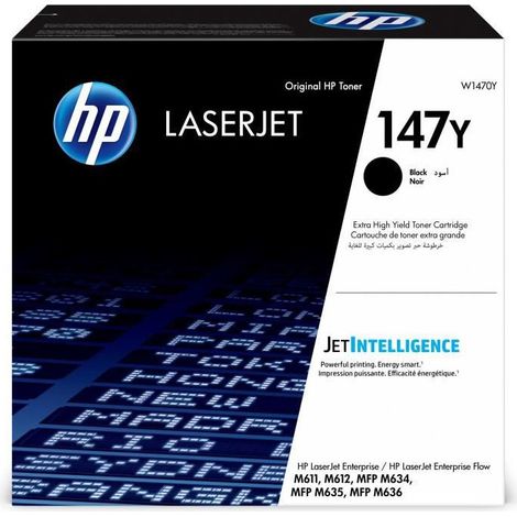 HP 147Y Cart de toner LaserJet Extra Grande Capacite Noir Authentique W1470Y, pour HP LJ Enterprise M611/M612, MFP M634/M635/M63 (1/5)