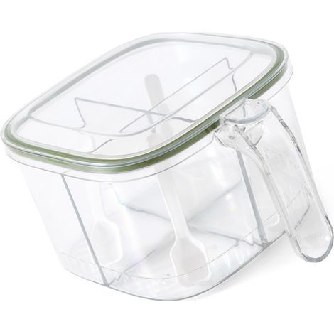 Boîte à épices 4 compartiments transparente avec couvercle pour sel, poivre, sucre et herbes - Pot de rangement cuisine (1/5)