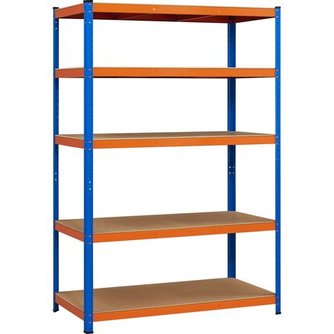 Yaheetech Étagères Charge Lourde 5 Niveaux 180x120x60cm Étagère de Rangement Réglable Max 875 kg pour Hangar Entrepôt Cave/Sous-Sol Orange/Bleu (1/5)